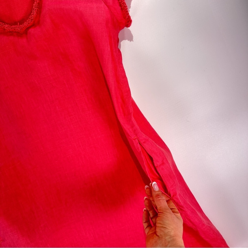 FOIL Women’s 100% Linen Shift Dress Coral Pockets Size 6 - Picture 4 of 10